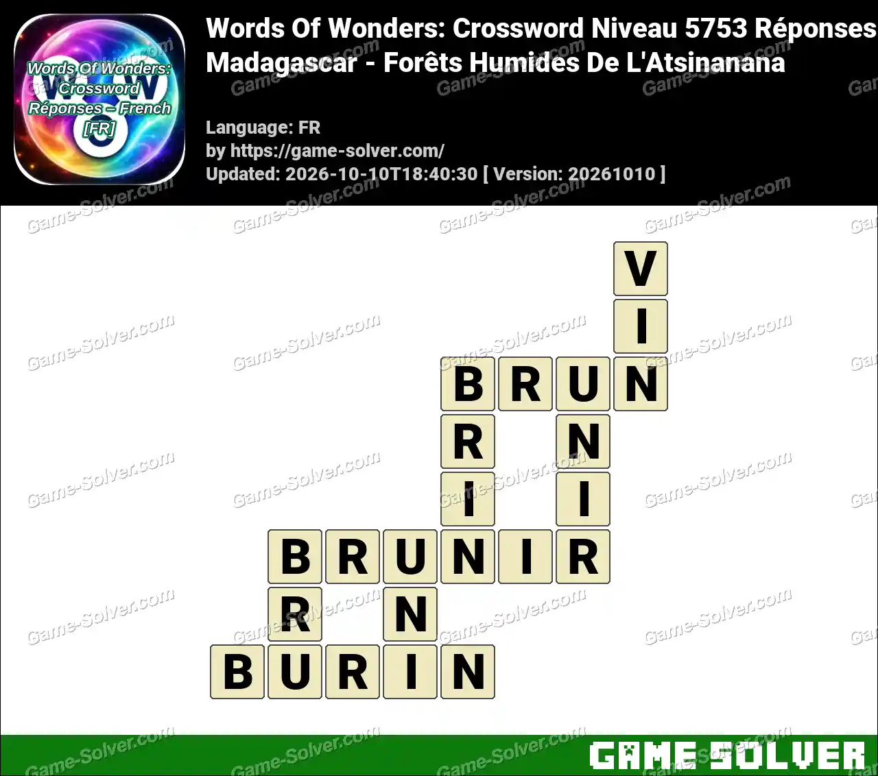 Words Of Wonders: Crossword Niveau 5753 Réponses – Madagascar – Forêts Humides De L’Atsinanana